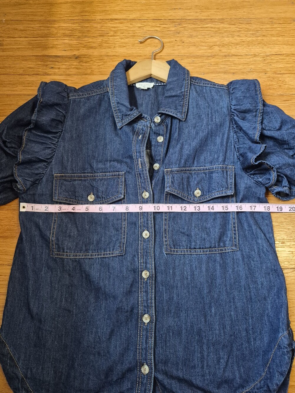 Pilcro Ozzi Ruffle-Sleeve Buttondown Denim Shirt Size Small - Picture 6 of 7